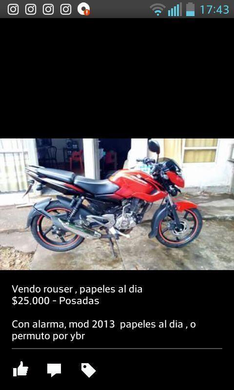 Moto Rouser Bajaj 135 , modelo 2013. O permuto por Honda wave y dif