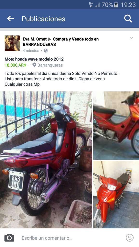 Honda Wave 2012 Impecable Unica Dueña