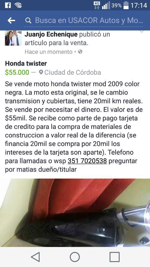 Vendo Honda Twister 2009