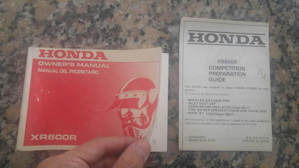 Manual Original HONDA XR 600 Cartilla Para Carrera